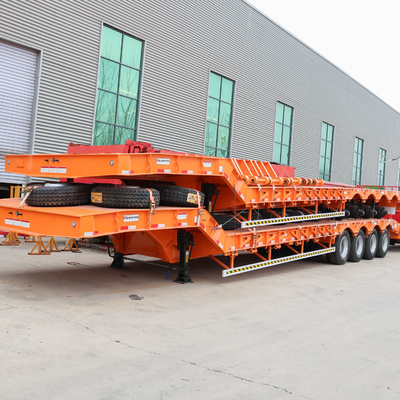Non auto-dumping tre assi 60t letto basso letto piatto lowboy semirimorchio con rampa idraulica